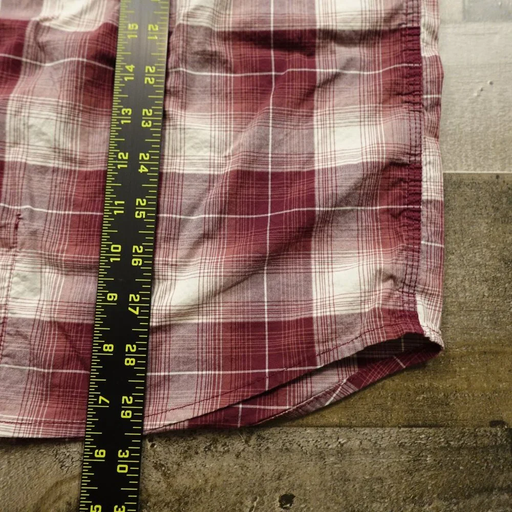 Ariat Rebar Plaid Button Front Shirt Men’s Medium Burgundy Short Sleeve Workwear